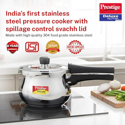 Image 3 of Prestige Deluxe Alpha Svachh Stainless Steel Pressure Cooker 1.5L With Glass Lid
