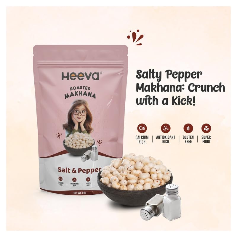 Image 4 of Heeva Roasted Makhana Foxnut Salt n Pepper Flavour 50g Pack of 3