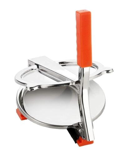 Image 1 of Pack of 1 for the product 1pc Stainless Steel 6.5 Inch Roti & Puri Maker Press Manual Hand Press Roti Maker with Handle for Chapati, Papad & Khakhra Heavy Duty Cast Iron with Stainless Steel Plates (Pack of 1)