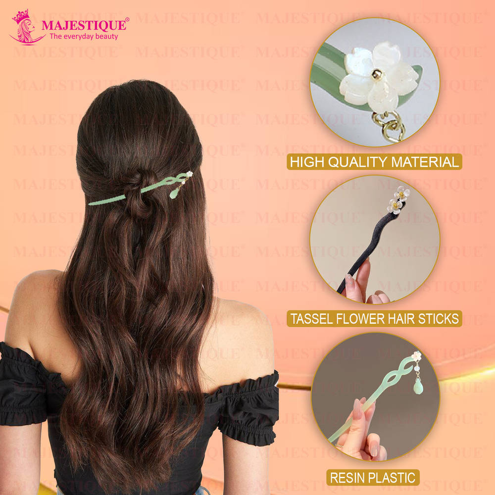 Image 3 of Majestique Wooden Resin Juda Pin Hair Sticks Buns Hair Accessories For Women - 2Pcs