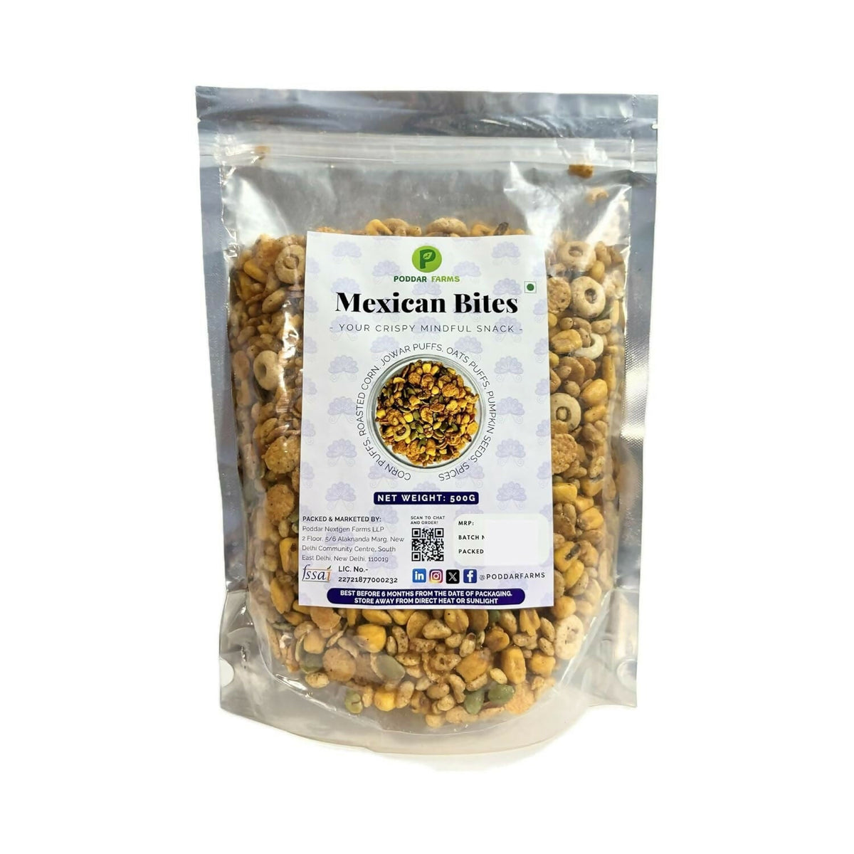 Image 3 of 500 gm / Pouch for the product Poddar Farms Roasted Mexican Bites Wholesome Snack