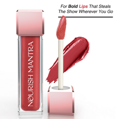 Image 4 of Nourish Mantra Liquid Lipstick Creamy Matte with SPF / Water Proof, Smudge Proof Shade- Khilkhilata Coral