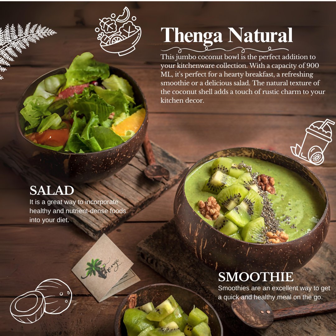 Image 7 of Thenga Handmade Jumbo Coconut Shell Bowls with Spoons
