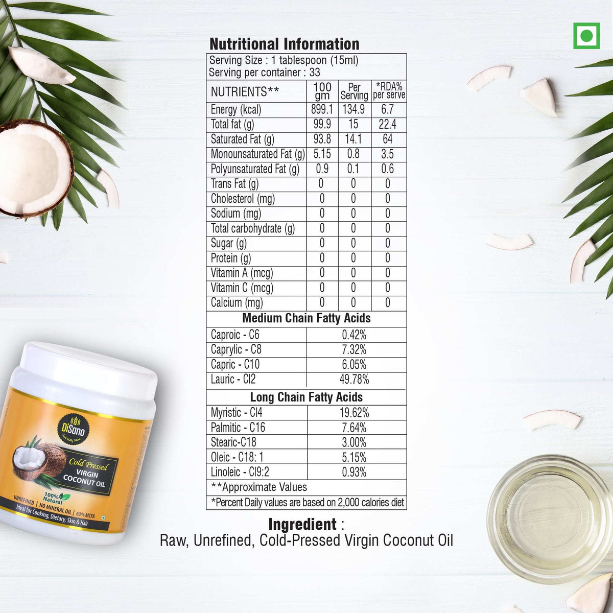 Image 6 of Disano Cold Press Virgin Coconut Oil, Wide mouth Jar, 500ml