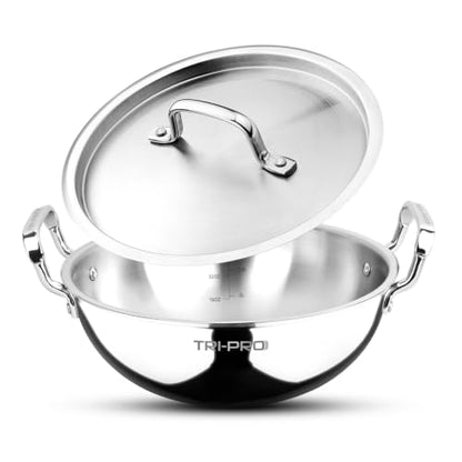 Image 1 of 20 cm / 1.7 L / Kadhai ( New) for the product BERGNER TriPro Triply Stainless Steel Kadai with Lid