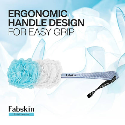 Image 3 of Fabskin Loofah Duo Pack- Bath Brush With Long Handle & Round Loofah- For Men & Women- Blue & White