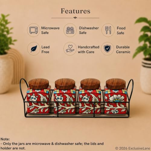 Image 5 of ExclusiveLane Mughal Cuboidal Airtight Ceramic Jars for Kitchen Storage (Set of 4, 240 ml)