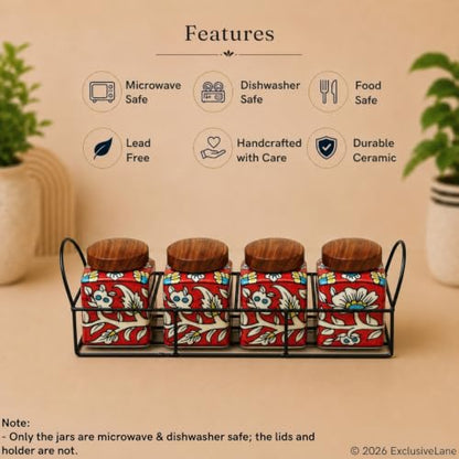 Image 5 of ExclusiveLane Mughal Cuboidal Airtight Ceramic Jars for Kitchen Storage (Set of 4, 240 ml)