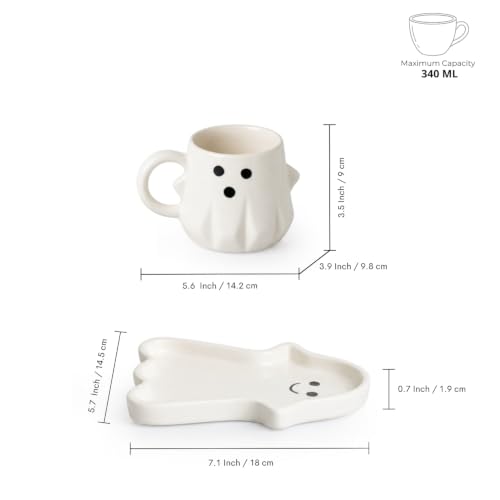 Image 6 of ExclusiveLane 'Ghost Spark' Hand Painted Ceramic Tea Cup with Saucer Ceramic Coffee Cups Chai Tea Cup (Set of 1, 340 ml, Micwave Safe) | Cup and Saucer Set Cup with Saucer