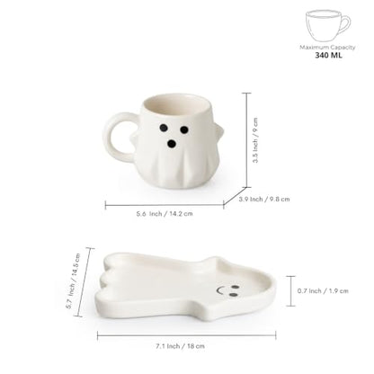 Image 6 of ExclusiveLane 'Ghost Spark' Hand Painted Ceramic Tea Cup with Saucer Ceramic Coffee Cups Chai Tea Cup (Set of 1, 340 ml, Micwave Safe) | Cup and Saucer Set Cup with Saucer