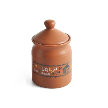Image 2 of ExclusiveLane Warli Village Tales Handcrafted Ceramic Pickle Jar With Lid 500 ML