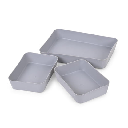 Image 1 of Default Title for the product Go Hooked Set of 3 Plastic Storage Trays Grey - Multipurpose Organizers for Kitchen, Office, Makeup, and Stationery - Durable and Easy to Clean