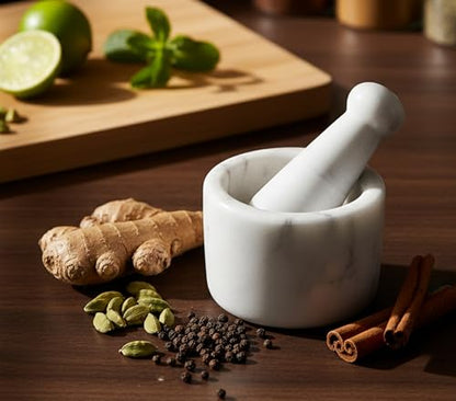 Image 3 of KLEO White Marble Stone Mortar and Pestle Set 2.75" Diameter