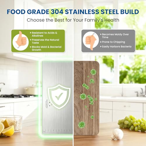 Image 3 of HomeWiz Large Steel Chopping Board for Kitchen - 100% Stainless Steel Cutting Board | Heavy Duty Chopping Board | Non-Porous Hygienic Surface for Vegetables, Meat & Fish, Rust-Resistant | 41 x 31 cm