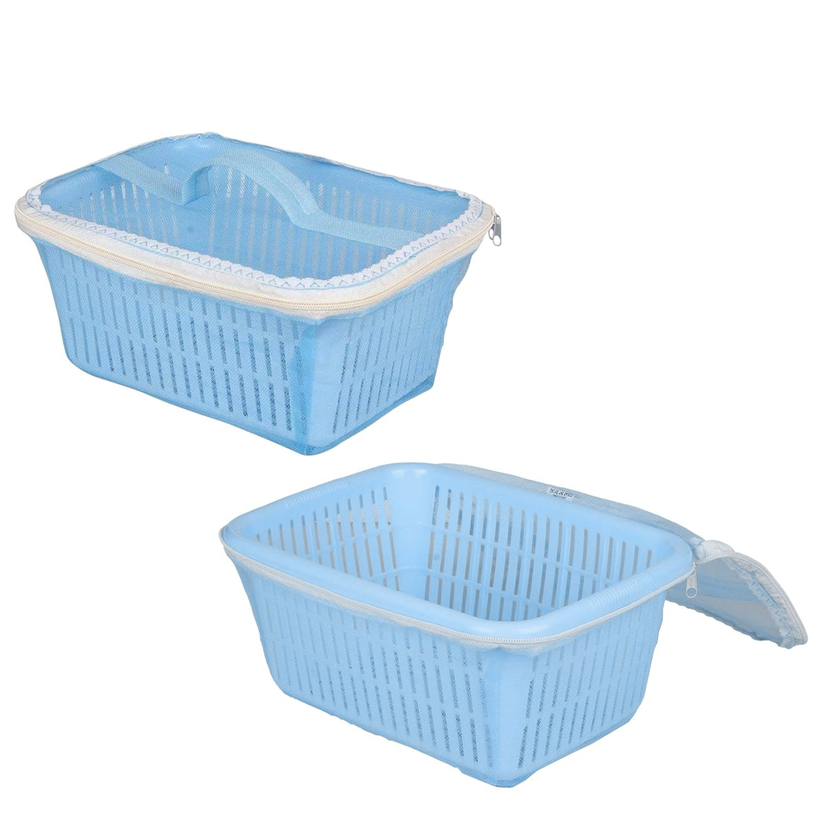 Image 3 of Go Hooked Multipurpose Plastic Storage/Gift Basket With Net Cover | Stylish Basket With Zip Net Cover Versatile Practical Solutions Convenient Storage Maximize Space (Pack of 2 Blue).