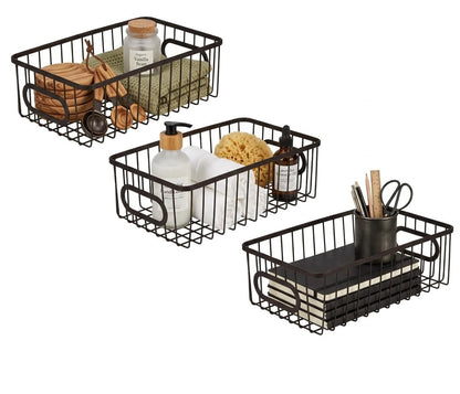 Image 1 of Default Title for the product Go Hooked Bianco Multipurpose 10" Metal Bathroom Storage Organizer Basket Bin - Modern Wire Grid Design - for Organization in Cabinets, on Countertops, Bedroom, Kitchen, Bathroom, Garage (Pack of 3, Black)