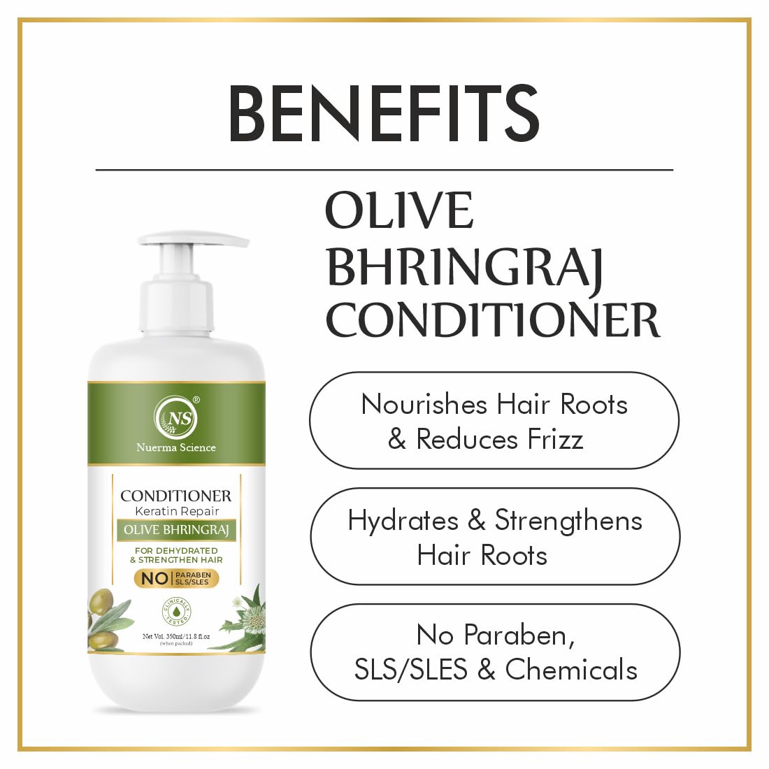 Image 3 of Nuerma Science Keratin Repair Olive Bhringraj Hair Conditioner for Dehydrated & Strengthen Hair