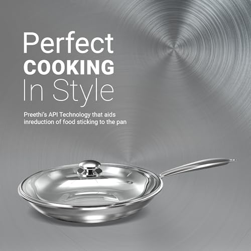 Image 6 of Preethi Metallica Collection Triply Stainless Steel Frypan with Glass Lid, 26 cm, Gas & Induction Compatible, Metal Spatula Friendly