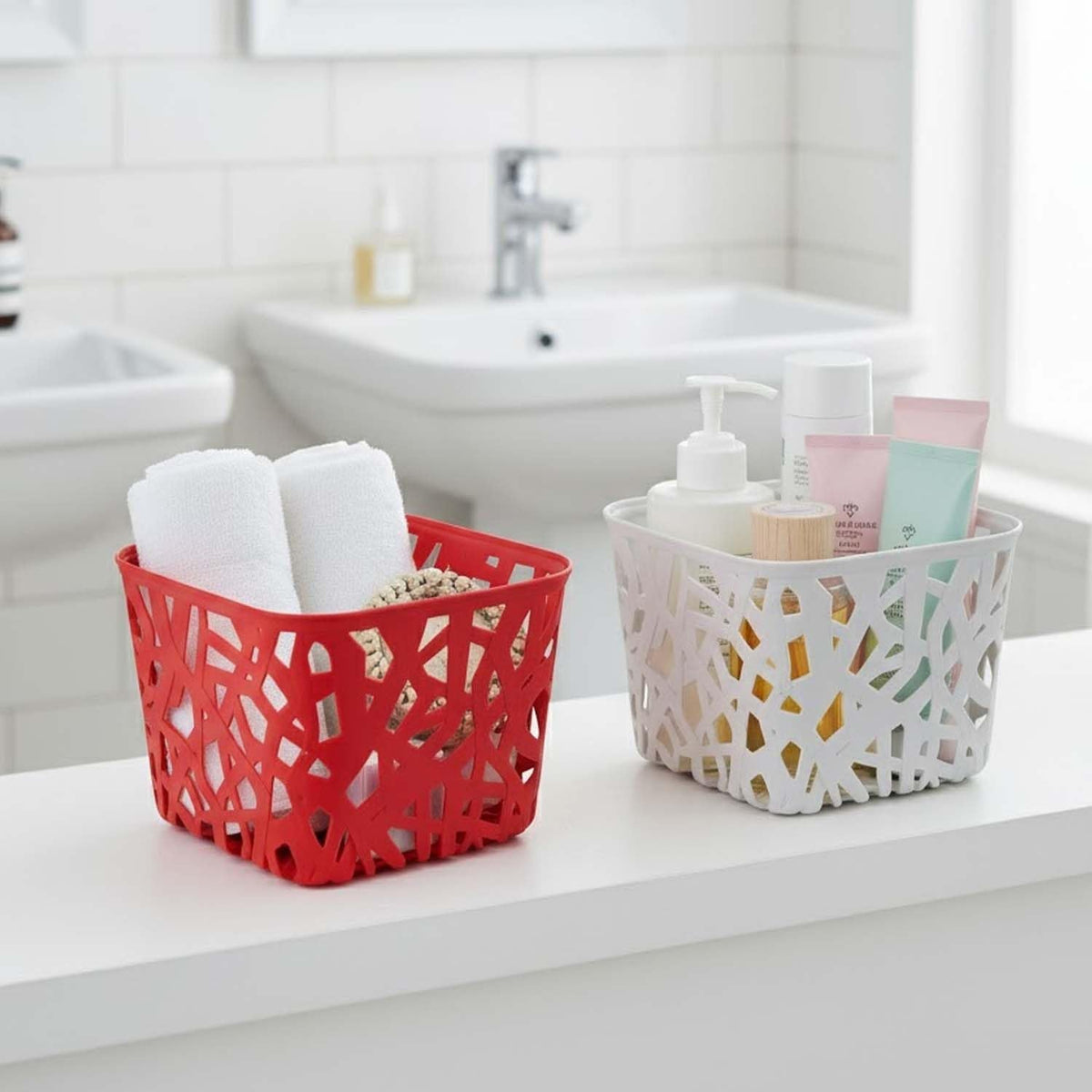 Image 7 of Go Hooked Organizing Essentials Plastic Storage Baskets | 10 CM Height, 18 CM Width | Multipurpose Small Storage Bins for Home, Office, Kitchen, and Bathroom | Durable, Pack of 2