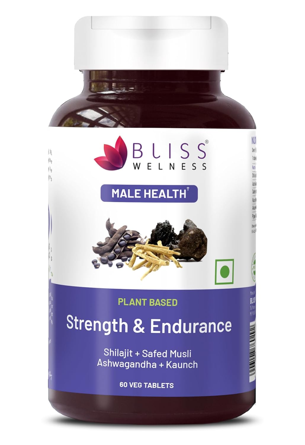 Image 1 of 60 tabs for the product Bliss Welness Sj Ashwagandha Kaunj Safed Musli Tablets