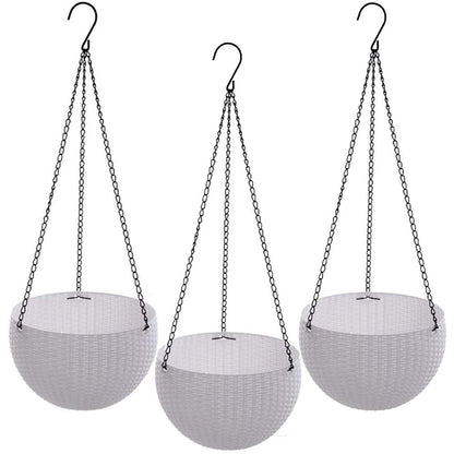 Image 1 of Default Title for the product Go Hooked 7.1" Plastic Rattan Hanging Basket/Hanging Pots with Metal Hanging Chain/Hanging Planters Set of 3 (White) (Flowers Not Included)