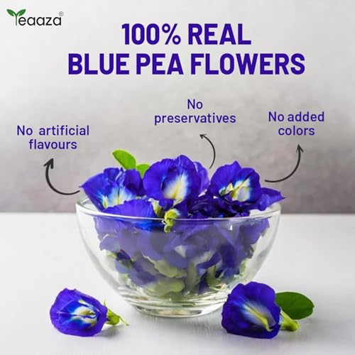 Image 3 of TEAAZA Blue butterfly Pea Flower tea For Weight loss,belly fat,skin & acne|Caffeine Free Herbal Tea|100% Organic Blue Pea Tea|Plant Based|ANTIOXIDANT RICH|10 Grams|20 Cups|Non - GmO - Vegan