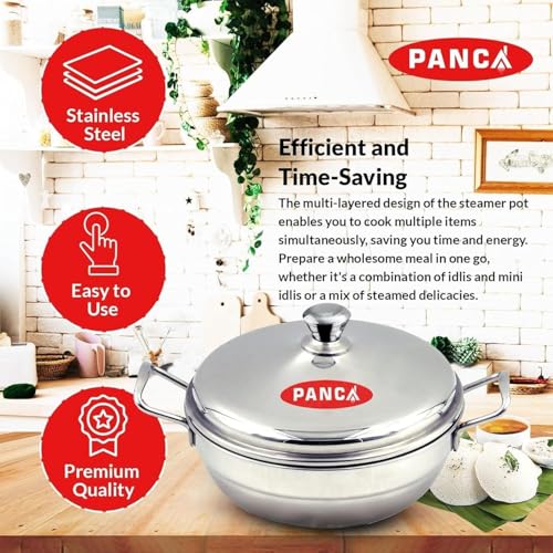 Image 3 of PANCA Stainless Steel Idli Maker with Multi Purpose Kadai | 15 Litre Steamer Cooker with 2 Idli Plates (8 Cavity) & Steel Lid | Kitchen Accessories (Idli Maker Set)