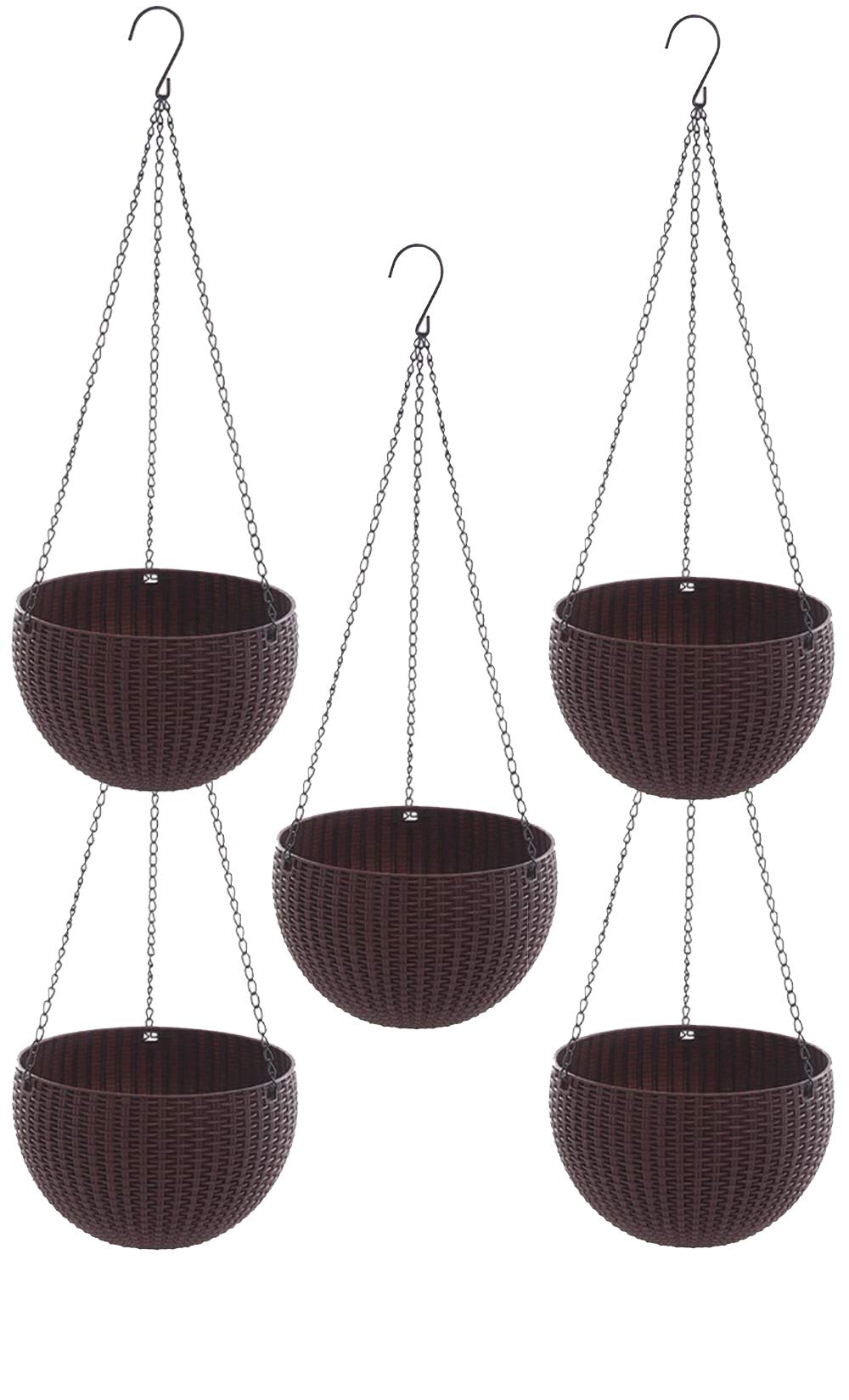 Image 1 of Default Title for the product Go Hooked 7.1" Plastic Rattan Hanging Basket/Hanging Pots with Metal Hanging Chain/Hanging Planters- Set of 5 (Dark Brown) (Flowers Not Included)
