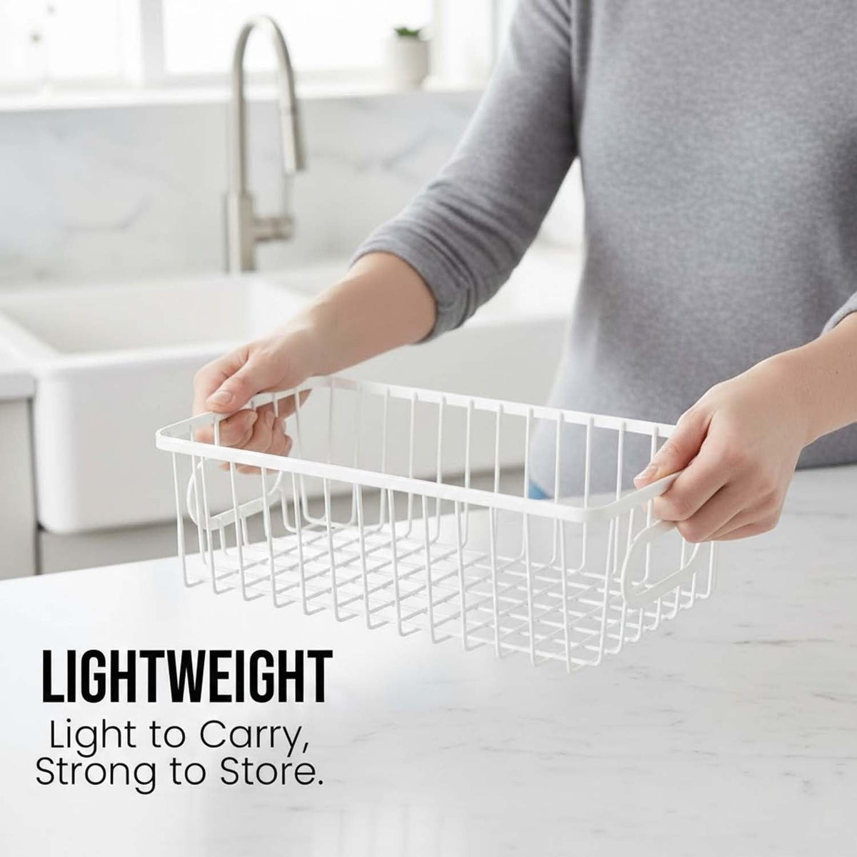 Image 4 of Go Hooked Bianco Multipurpose 10 Inch Metal Bathroom Storage Organizer Basket Bin Modern Wire Grid Design for Organization in Cabinets on Countertops Bedroom Kitchen Bathroom Garage Pack of 1 White