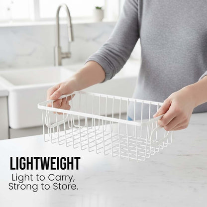 Image 7 of Go Hooked Bianco Multipurpose 10" Metal Bathroom Storage Organizer Basket Bin-Modern Wire Grid Design-For Organization In Cabinets,On Countertops (Pack Of 3,White),Rectangular