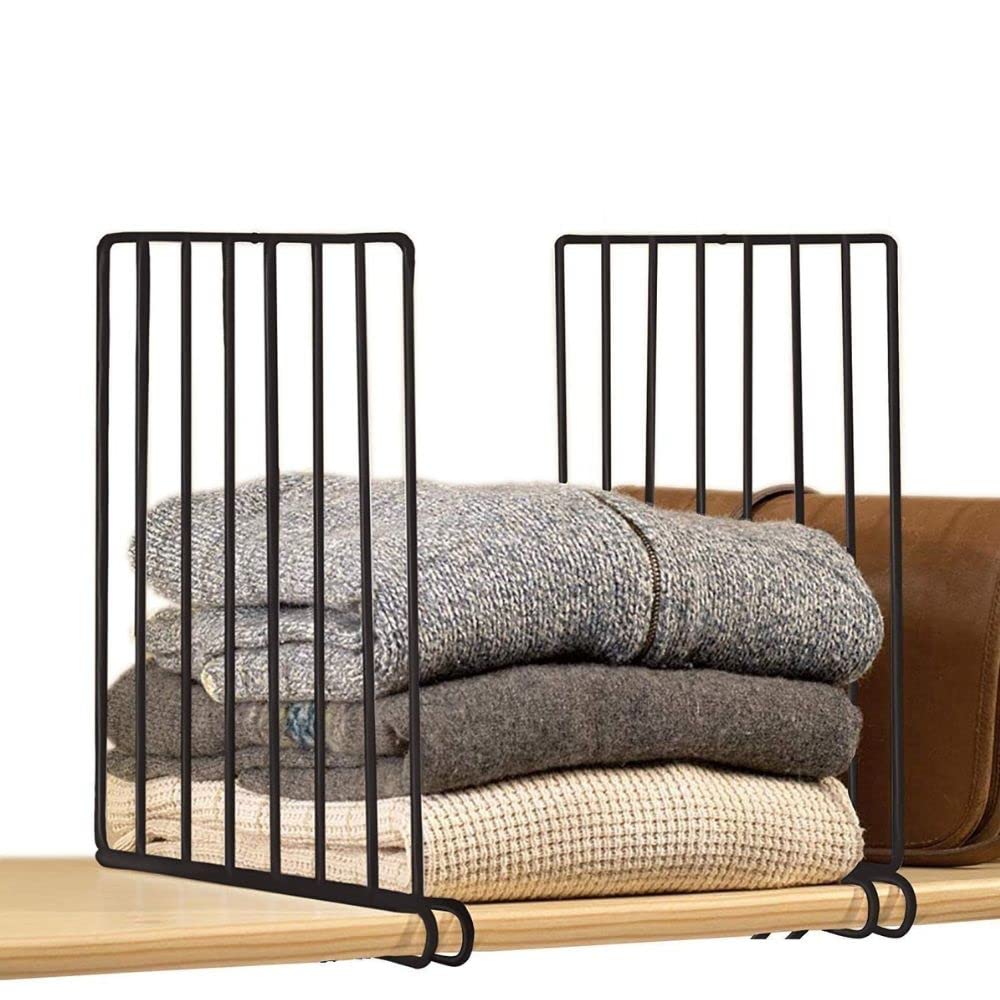 Image 1 of Default Title for the product Go Hooked Wardrobe Shelf DividervCloth Organizer Wardrobe Closet Separator Metal Black Cloth Fabric Shelf Divider Wardrobe Cloth Closet Fabric Closet Set of 2