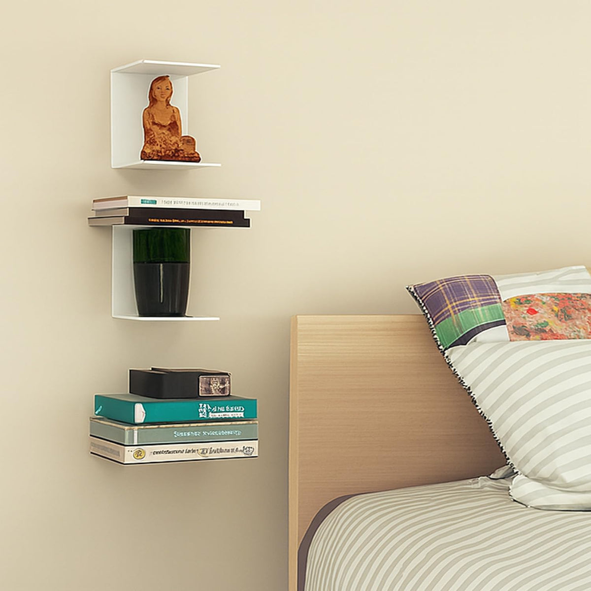 Image 4 of Go Hooked Heavy Duty Metal Wall Mounted Book Shelves for Study Room, Living Room and Bedrooms (1 Pc) (White)