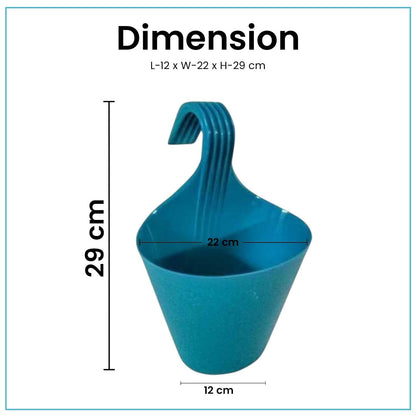 Image 5 of Go Hooked Plastic Hanging Planter for Plants, Railing Flower Pots, Pot Diameter (22 cm), Pot Height (17 cm) (Set of 3)(Blue)