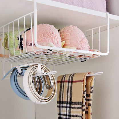 Image 3 of Go Hooked Multipurpose Under Shelf Basket 12 Inch Wire Rack Cabinet Storage Basket | Metal Hanging Basket for Home | Under Cabinet Drawer | Space Saving Under Shelf Rack (White, 1pcs)