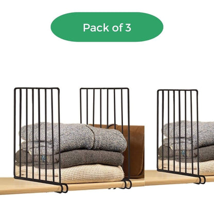 Image 2 of Go Hooked Wardrobe Shelf Divider Cloth Organizer Wardrobe Closet Separator Metal Black Cloth Wardrobe Fabric Wardrobe Cloth Closet Fabric Shelf Set of 3