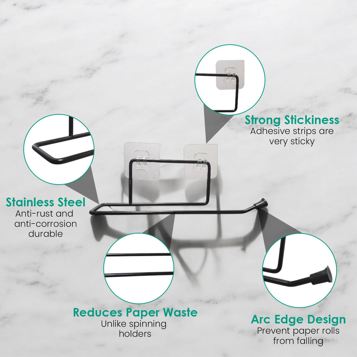 Image 4 of Go Hooked Self Adhesive Toilet Paper Holder | No Drill Tissue Paper Roll Holder | Rustproof No Drilling Tissue/Towel Holder for Kitchen, Bathroom, Washroom, Living Room | Wall Mount (Pack of 1)