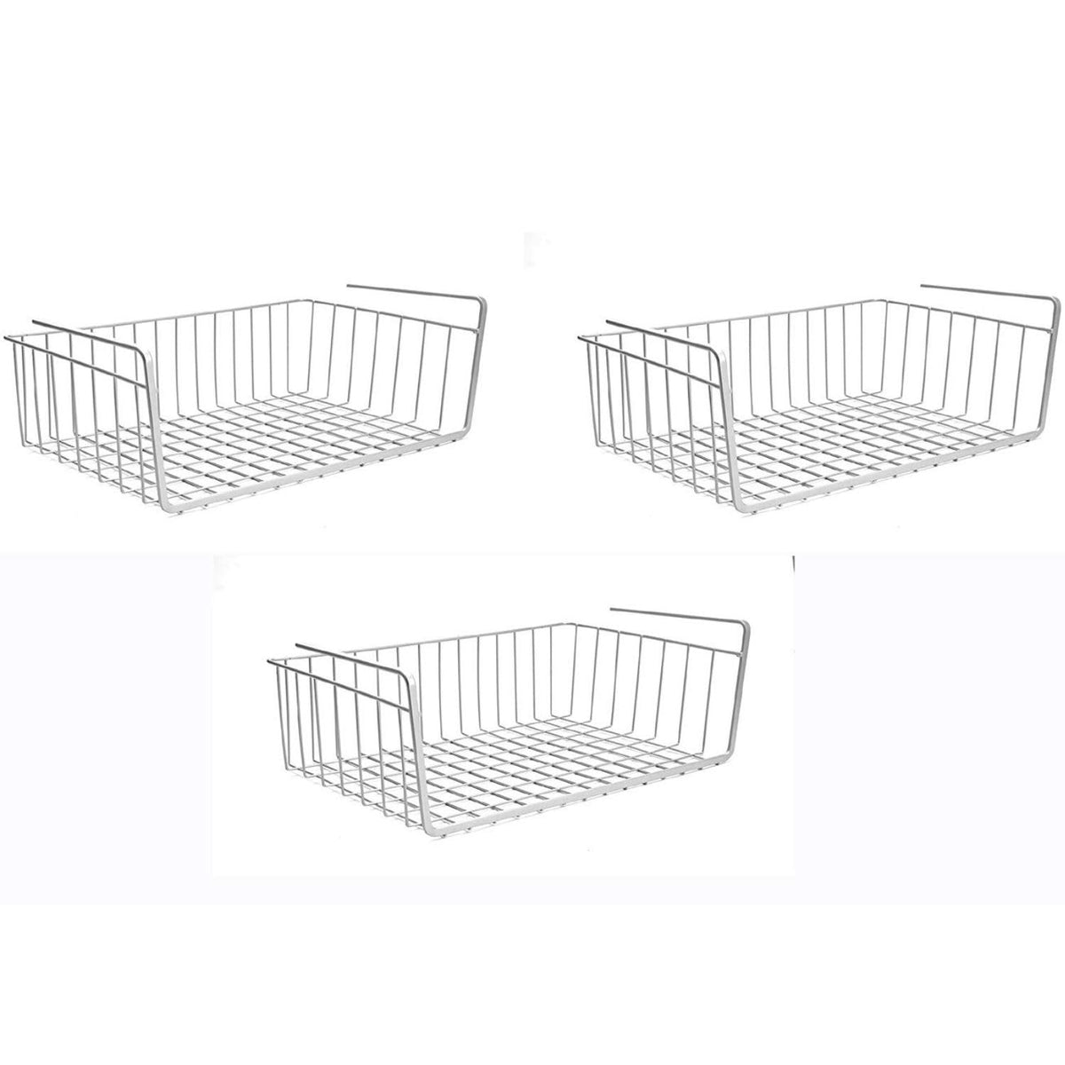 Image 1 of Default Title for the product Go Hooked ViMe Powder Coated Iron Multipurpose Under Cabinet Undershelf Organiser Basket Storage Rack 16 Inch Silver Space Saving Versatile Heavy Duty Compact and Durable Pack of 3