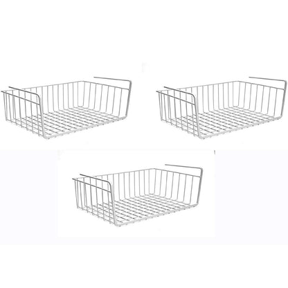 Image 1 of Default Title for the product Go Hooked ViMe Powder Coated Iron Multipurpose Under Cabinet Undershelf Organiser Basket Storage Rack 16 Inch Silver Space Saving Versatile Heavy Duty Compact and Durable Pack of 3