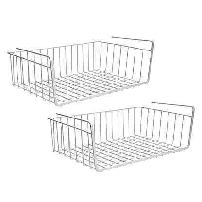 Image 1 of Default Title for the product Go Hooked 16 Inch Undershelf Storage Basket Pack of 2 | Multipurpose Under Shelf Organizer | Hanging Wire Basket for Cabinet, Shelf, Cupboard, Pantry, Closet, Desk, and Bathroom (White)