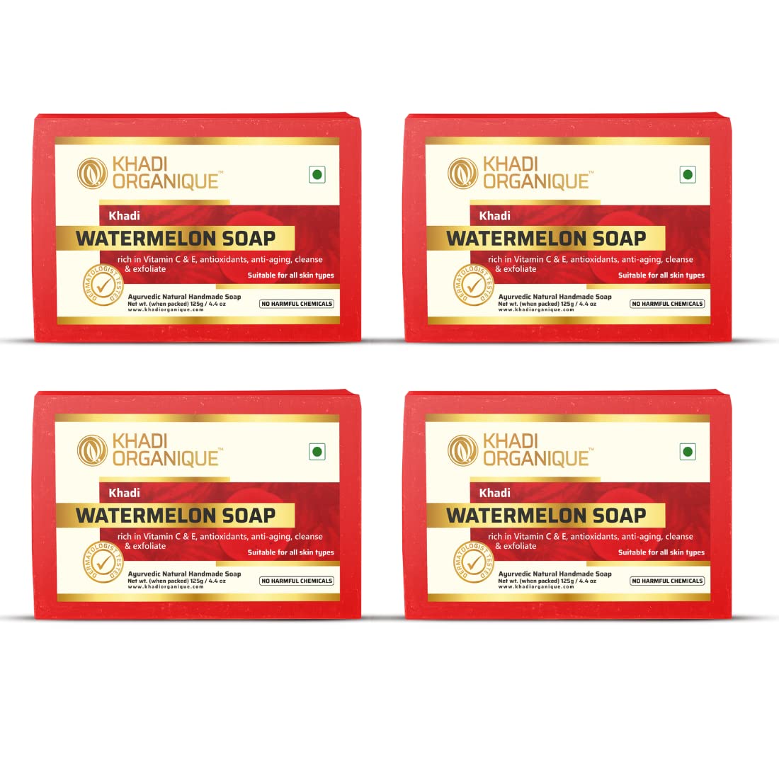 Image 1 of 125 gm / Pack of 4 for the product Khadi Organique Pure Natural Herbal & Handmade Watermelon Soap