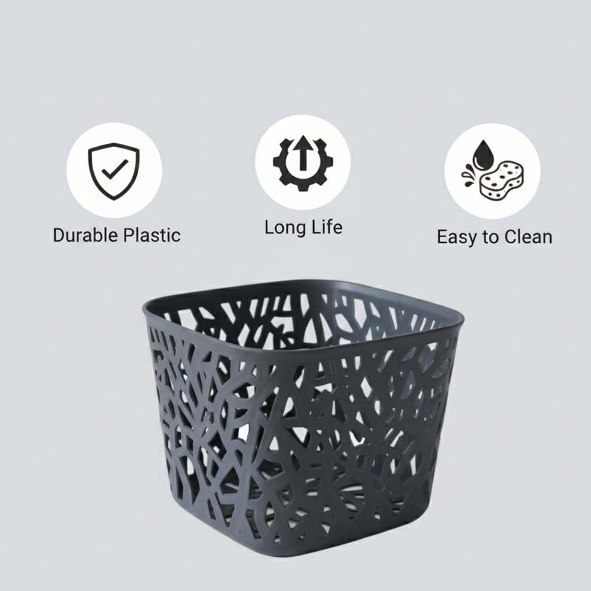 Image 3 of Go Hooked Organizing Essentials Plastic Storage Baskets | 17x17x10 CM | Multipurpose Small Storage Bins for Home, Office, Kitchen, and Bathroom | Durable, Space-Saving Pack of 3