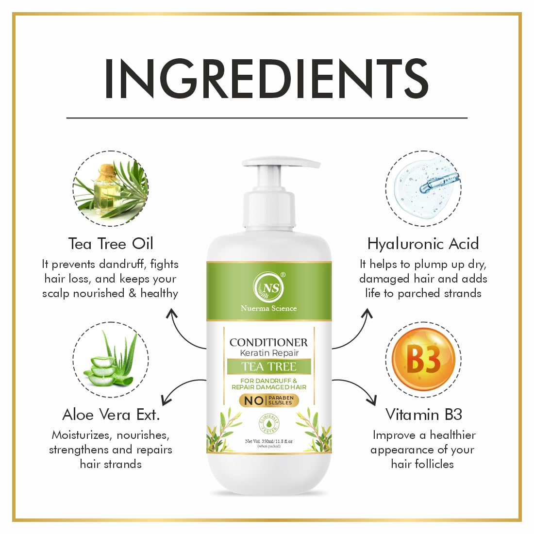 Image 4 of Nuerma Science Keratin Repair Tea Tree Hair Conditioner for Dandruff & Repair Damaged Hair