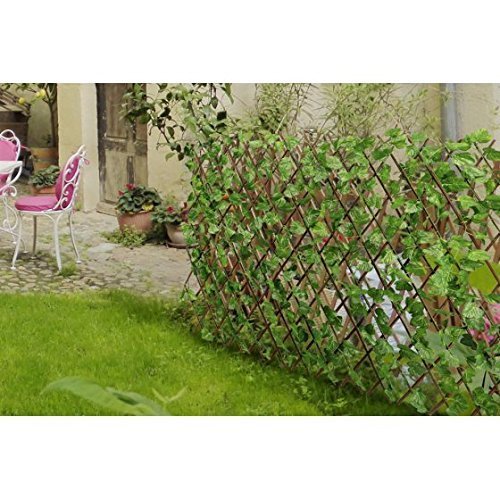 Image 3 of Go Hooked Wood&Plastic Artificial Expanding Wood Fence Trellis Artificial Plant Garden Green Wall Leaf Ivy Wood Fence for Home Decor Garden Decor Restaurant Decor(60 X 20 Inch,Pack of 1)