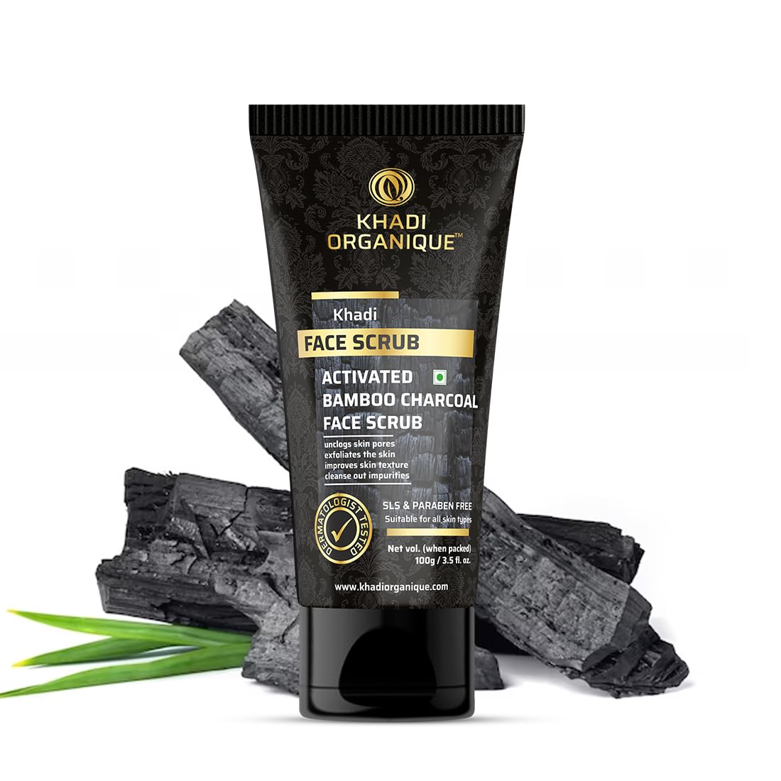 Image 1 of 100 gm for the product Khadi Organique Activated Charcoal Face Scrub with Green Tea & Walnut