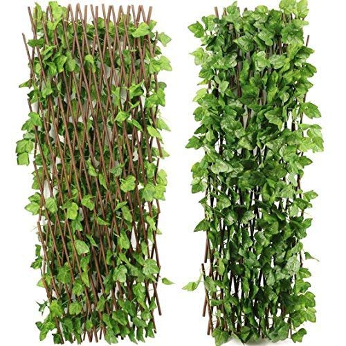 Image 1 of Go Hooked Wood&Plastic Artificial Expanding Wood Fence Trellis Artificial Plant Garden Green Wall Leaf Ivy Wood Fence for Home Decor Garden Decor Restaurant Decor(60 X 20 Inch,Pack of 1)