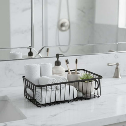 Image 5 of Go Hooked Bianco Multipurpose 10" Metal Bathroom Storage Organizer Basket Bin - Modern Wire Grid Design - for Organization in Cabinets, on Countertops, Bedroom, Kitchen, Bathroom, Garage (Pack of 3, Black)