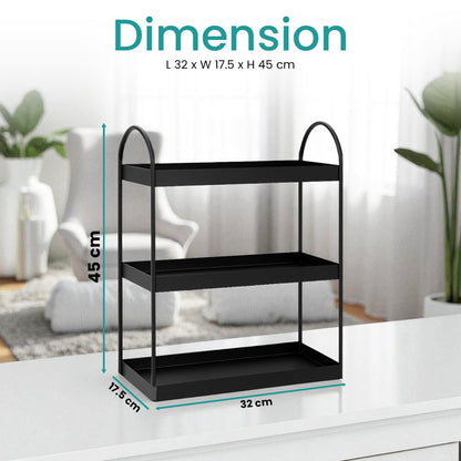 Image 7 of Go Hooked 3 Tier Curved Metal Vanity Organizer – 45cm Tall Countertop Storage Rack for Bathroom, Dressing Table & Desk | Powder Coated Rust-Resist Iron | Freestanding Space-Saving Shelf (Black)