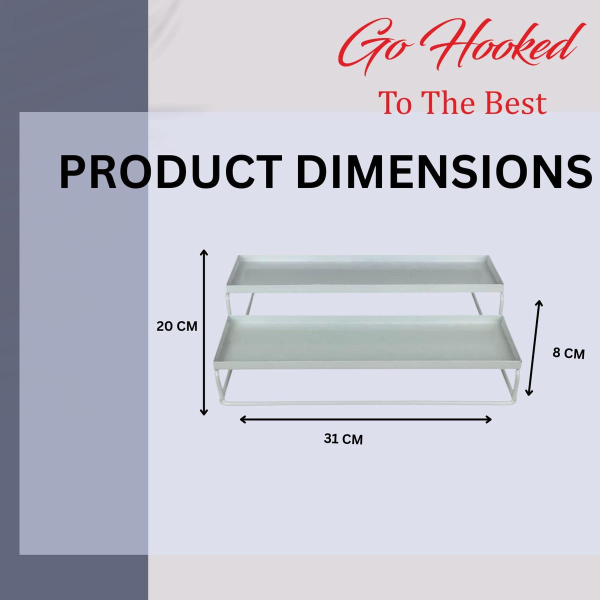 Image 4 of Go Hooked 2-Tier Metal Countertop Spice Rack for Kitchen Pack of 2 | 31x19x9 cm Kitchen Organizer Shelf, Bathroom Vanity Rack, Makeup Cosmetic & Desk Storage Stand, White Powder Coated Iron