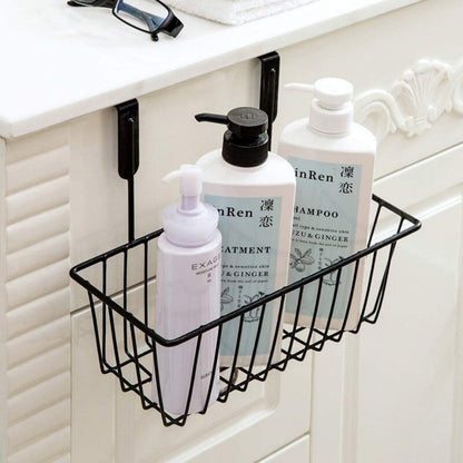 Image 4 of Go Hooked Over Cabinet Door Organizer Metal Hanging Storage Basket 28cm | Under Shelf Cabinet Organizer for Kitchen, Pantry, Bathroom & Sink Cabinet, Heavy Duty Space Saving Wire Rack (Black)