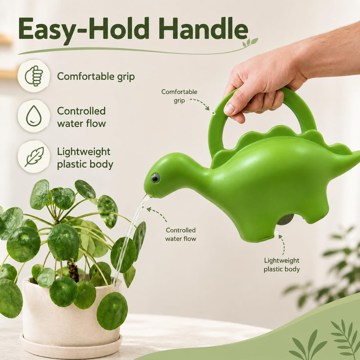 Image 6 of Go Hooked Plastic Dinosaur Shape 1 Liter Kids Watering Can for House Plants & Garden Plants Roar Some Gardening Dino Shaped Delight Garden Time Travel (Pack of 1, Green, 1 Liter)